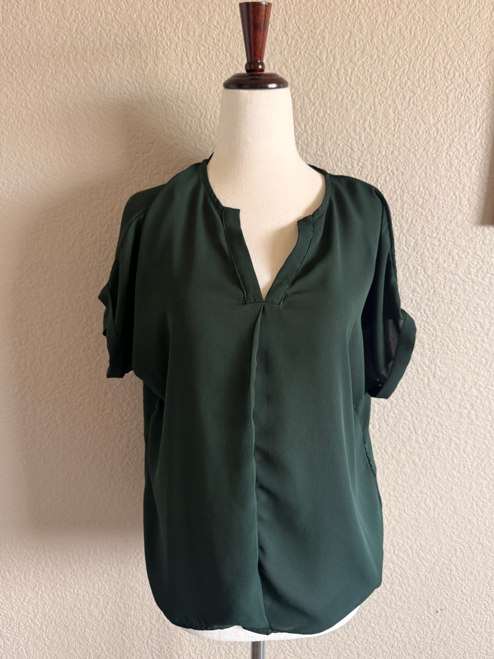 SHEIN Dark Green Split-Neck Blouse